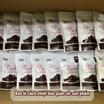 Socola viên Hạt sen - túi 50g -SHE Chocolate - Bổ sung năng lượng, đa dạng vị giác. Quà tặng sức khỏe, quà tặng người thân, dịp lễ, thích hợp ăn vặt