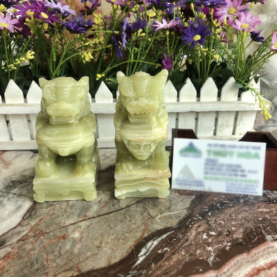 Cặp Kỳ Lân phong thủy đá ngọc Onyx - Cao 12 cm