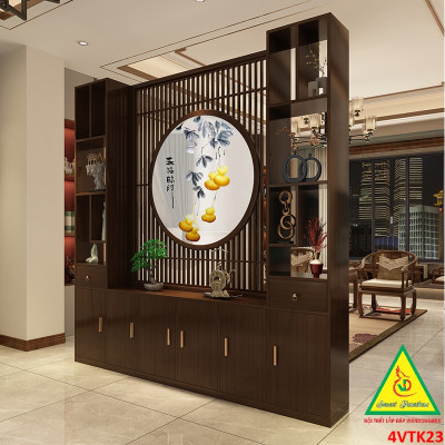 Vách ngăn phòng khách, vách ngăn tủ kệ bằng gỗm bình phong tranh 4VTK23 - NỘI THẤT LẮP RÁP VIENDONGADV
