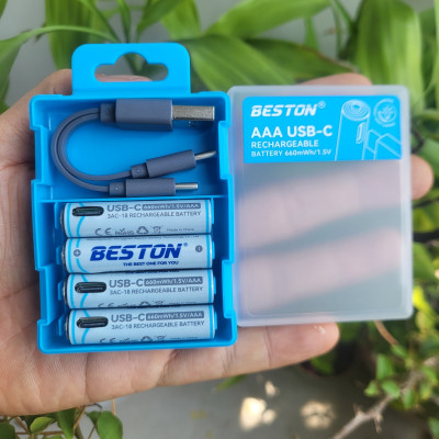 Vỉ 4 Pin sạc AA AAA chuẩn 1.5V Beston Dung lượng cao đến 2200mWh sạc trực tiếp qua cổng USB type-C dùng cho micro, đồ chơi, đồng hồ, máy ảnh - hàng nhập khẩu