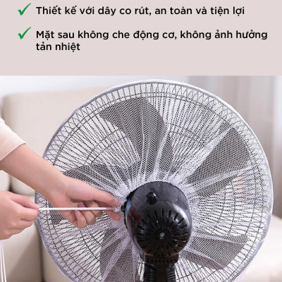 1 LƯỚI BỌC QUẠT CAO CẤP AN TOÀN CHO BÉ - DÂY RÚT (HÀNG CHẤT LƯỢNG TỐT) - Kích thước: Đường kính lồng quạt 45cm - GIAO MẪU NGẪU NHIÊN Áo Trùm Máy Quạt Bảo Vệ Điện Cao Cấp Có Vải Lồng Chống Bụi
