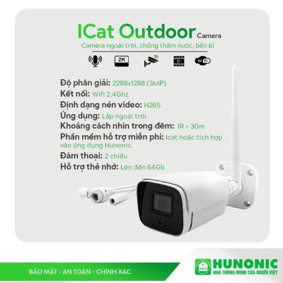 Camera Wifi Hunonic Icat 1080P Xoay 360 Độ, Theo Dõi Chuyển Động, Đàm Thoại 2 Chiều - Hàng Chính Hãng, Bảo Hành 2 Năm