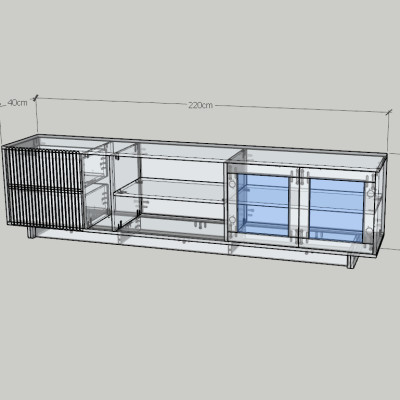 HAPPY FURNITURE , Kệ TV 2 ngăn kéo 2 cửa kính - NAMI, KTV_071 , 220cm x 40cm x 56cm DxRxC