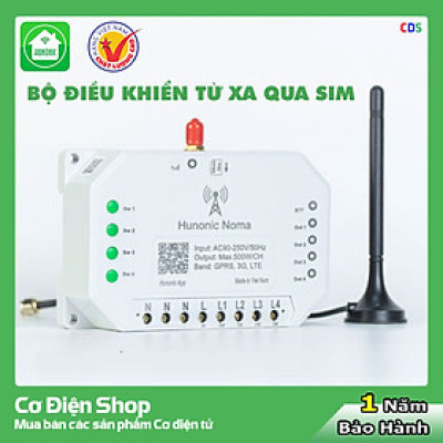 Công Tắc Thông Minh Dùng Sim Hunonic Noma 4CH - 4 Kênh 500W/Kênh - Điều Khiển Từ Xa Bằng Điện Thoại - Công nghệ 4.0
