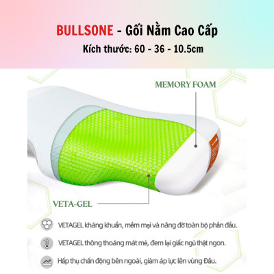 Gối đầu cao cấp  Bullsone Hàn Quốc HQGD04 chất liệu Aircell Vetagel - Hàng Chính Hãng