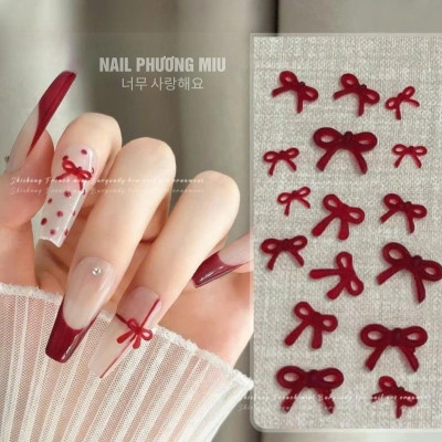 Set 50 Nơ Thắt Nhựa Mix Màu Hồng Pastel Siêu Xinh, Nơ Đỏ, Trắng Size Mini Gắn Trang Trí Móng Làm Nail Kiểu Hàn Quốc Nữ Women