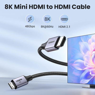 Ugreen UG15515HD163TK 2M 8K60Hz 2.1 Cáp chuyển Mini HDMI sang HDMI dây bọc dù - HÀNG CHÍNH HÃNG