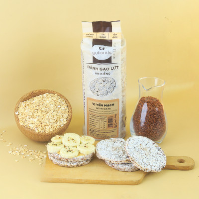 Bánh gạo lứt GUfoods (170g) - Không chiên dầu, Không đường, Từ gạo và ngũ cốc nguyên hạt, Lành mạnh, Phù hợp Eat clean, Ăn vặt healthy, Thực dưỡng, Tập gym, Thuần chay, Đa dạng hương vị