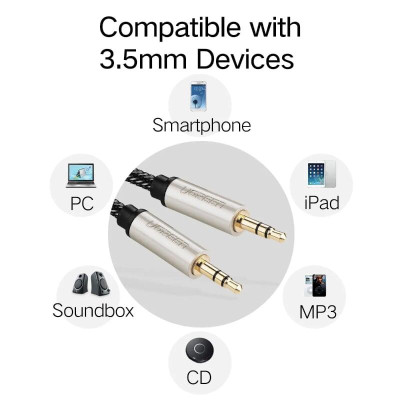 Ugreen UG40788AV125TK 20M màu Đen Cáp âm thanh 2 đầu 3.5mm dương đầu bọc kim loại cao cấp - HÀNG CHÍNH HÃNG