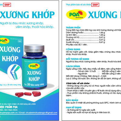 Viên nang PQA Xương Khớp hộp 100 viên là dược phẩm thảo dược cho người bị đau nhức xương khớp, viêm khớp, thoái hóa khớp, hỗ trợ mạnh gân cốt, giúp hạn chế triệu chứng đau nhức xương khớp do viêm khớp, thoái hóa khớp