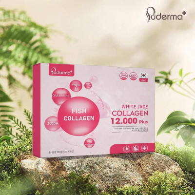 Collagen vảy cá White Jade Puderma 12.000 plus : Tăng độ đàn hồi cho làn da nhanh chóng, giúp da luôn căng mịn trắng sáng. Chống lão hóa da như nếp nhăn, khô ráp… và làm mờ vết thâm nám duy trì sự căng mướt, trẻ trung cho làn da