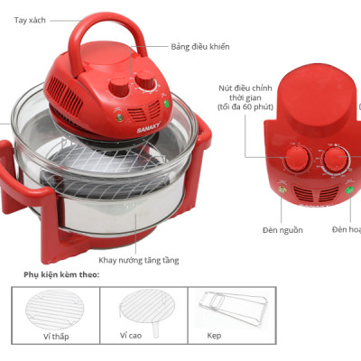 Nồi nướng thủy tinh Sanaky VH-188D 15 lít - Hàng chính hãng