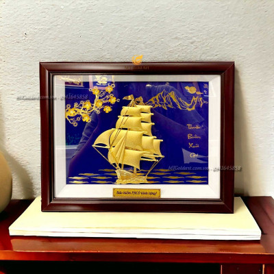 Tranh thuyền buồm hoa mai dát vàng(27x34cm) MT Gold Art- Hàng chính hãng, trang trí nhà cửa, quà tặng sếp, đối tác, khách hàng.