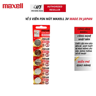 Vỉ 5 Viên Pin CR2032 Maxell Lithium 3V Made in JAPAN - Hàng chính hãng