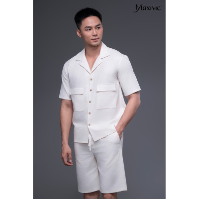 Áo sơ mi nam trắng linen ngắn 