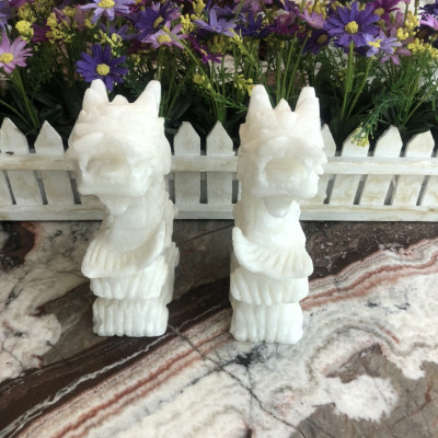 Cặp Cá Chép hóa Rồng phong thủy đá cẩm thạch trắng - Cao 15 cm