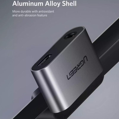 Ugreen UG60715CM193TK 7cm bẻ góc 90 độ USB type C ra 3.5mm Bộ chuyển đổi có chipset hỗ trợ cổng nguồn - HÀNG CHÍNH HÃNG