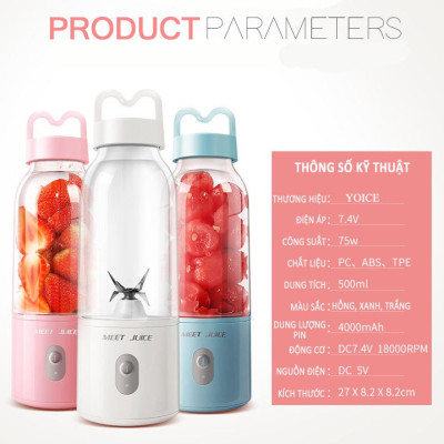 Máy xay sinh tố cầm tay YOICE - meet juice 4 lưỡi dao sắc bén không rỉ, dung tích 500ml - Hàng chính hãng 