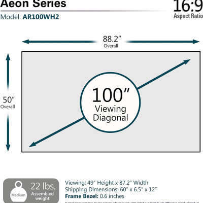 Màn Chiếu Elite Screens Dòng Aeon, 100 inch Tỷ lệ Khung Hình 16:9 (vùng hiển thị 124.5 x 221.4 cm) Gain 1.3 (AR100WH2) – Hàng Chính Hãng