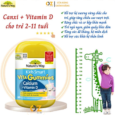 Canxi + Vitamin D cho trẻ 2-11 tuổi Gummies Calcium Vitamin D Nature