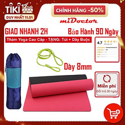 Thảm Tập YoGa Dày 8mm miDoctor CHỌN MÀU + Bao Thảm Tập Yoga + Dây Thảm Tập Yoga (Túi, Dây Giao Màu Ngẫu Nhiên)