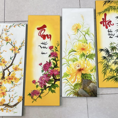 Tranh sơn mài dáng dài hoa, trúc thích hợp trang trí, làm quà tặng,....