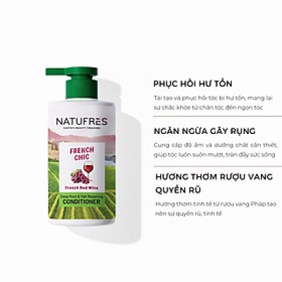 Dầu xả NATUFRÈS French Chic Rượu Vang Đỏ - Phục hồi hư tổn, suôn mượt óng ả 250ml