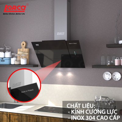 Máy Hút Mùi Kính Vát LORCA TA 6018P - 90cm - Hàng Nhập Khẩu Ba Lan Chính Hãng Sang Trọng Êm Ái Tiết Kiệm