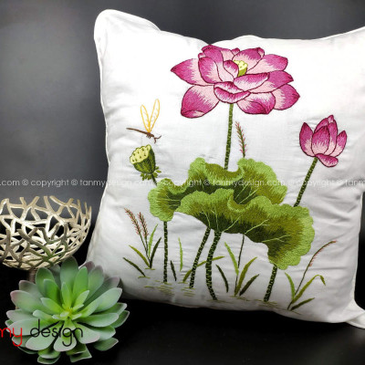 Tựa Lưng Thêu Tay Hoa Sen