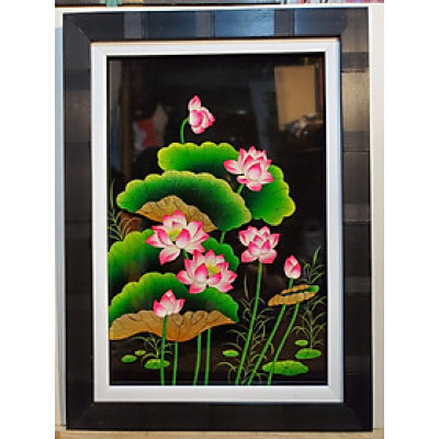 TRANH SƠN MÀI ĐẮP NỔI THẾP VÀNG BẠC - HOA SEN 