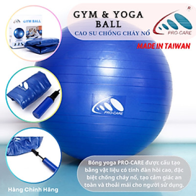 Bóng Tập Fitness, Yoga Chính Hãng PRO-CARE Cao Su Chống Nổ, Đường Kính 65cm Và 75cm - Tặng Ống Bơm
