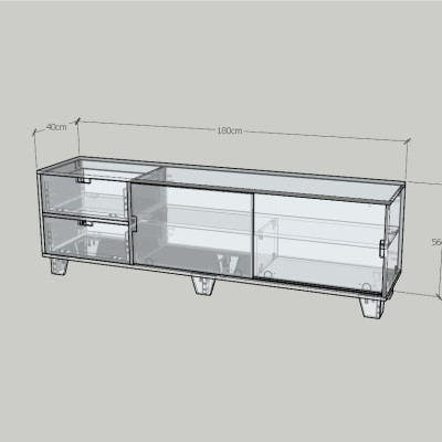 HAPPY FURNITURE , ALVA - Kệ TV 2 ngăn kéo 2 cửa lùa, KTV_065 , 180cm x 40cm x 56cm DxRxC