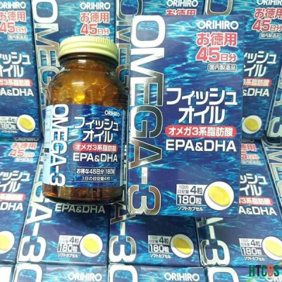 Viên Uống Dầu Cá Fish Oil Bổ Mắt, Bổ Não, Hỗ Trợ Tim Mạch Omega 3 Orihiro 180 Viên Nhật Bản