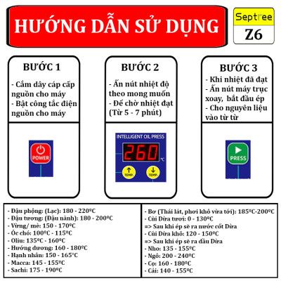 [ HÀNG CHÍNH HÃNG] Máy ép dầu ăn thực vật, dùng trong gia đình. Thương hiệu Mỹ cao cấp Septree - Z6
