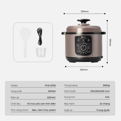 Nồi áp suất cơ Elmich 5L PCE-8792, công suất lớn 1000W, dung tích 5L, tuyệt đối an toàn với van xả tự động được thiết kế trên nắp nồi, bảo hành 24 tháng, đổi trả 12 tháng - Hàng chính hãng