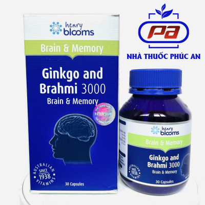 Viên uống bổ não, tăng cường trí nhớ Ginkgo and Brahmi 3000 Henry Blooms 30 - 60 viên