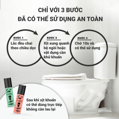 Xịt khử khuẩn bệ ngồi bồn cầu Su Star hương chanh và bạc hà, loại bỏ 99.999% (50ml)