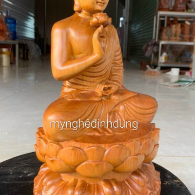 Tượng phật liên hoa bằng gỗ bách xanh liền khối thơm nức kt cao 30×17×14cm 