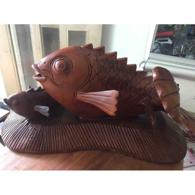 Tượng Cá Chép Mẹ Con Gỗ Gõ Mỹ Nghệ Size Dài 60cm Cao 30cm Ngang 25cm Anh Chị Trưng Phòng Khách Nhà, Công Ty, Trên Bàn Uống Trà , Quà Biếu Tặng ý nghĩa cá chép có cá có tiền tài lộc ạ