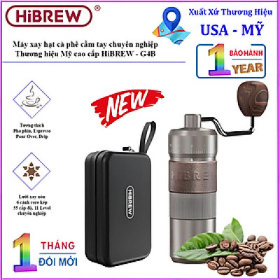 Máy xay hạt cà phê cầm tay chuyên nghiệp, lưỡi xay 6 cánh core kép, 55 cấp độ và 11 Level. Thương hiệu Mỹ cao cấp HiBREW - G4B. Hàng chính hãng