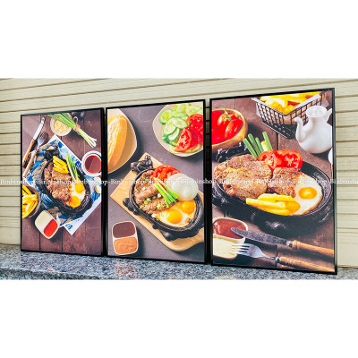 Tranh treo tường tranh trang trí decor quán bò né có khung tặng kèm đinh treo