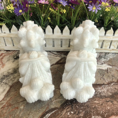 Cặp Tỳ Hưu phong thủy đá cẩm thạch trắng - Dài 20 cm