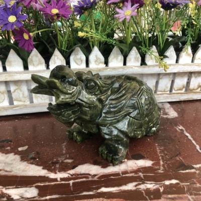 Tượng Long Quy ( Rùa đầu Rồng ) phong thủy đá ngọc Ấn Độ - Dài 15 cm