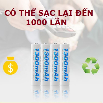 Pin sạc AAA NiMH dung lượng lớn 1300mah (4 Viên AAA) - tặng kèm hộp nhựa - hàng nhập khẩu