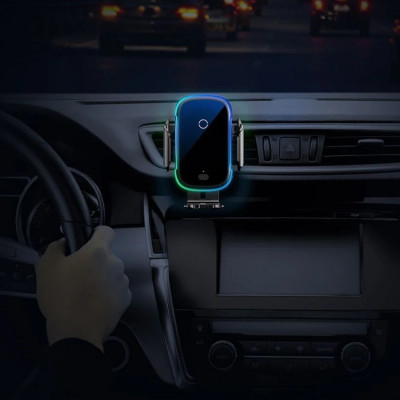 Bộ đế giữ điện thoại dùng trên xe hơi Baseus Light Electric Holder Wireless Charger 15W (tích hợp sạc nhanh không dây 15W và cảm biến tự động nhận diện thiết bị) LV637-BK [Hàng Chính Hãng]
