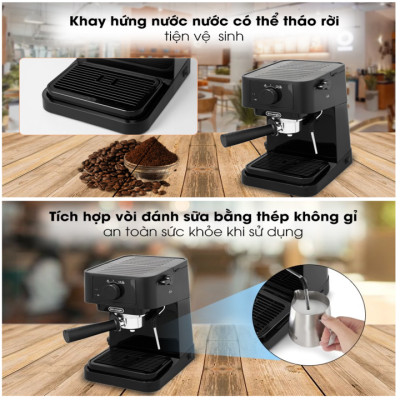 Máy pha cà phê cao cấp thương hiệu Espresso Delonghi EC235.BK - Công suất 1100W - HÀNG NHẬP KHẨU CHÍNH HÃNG
