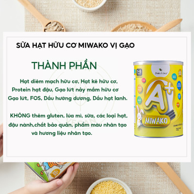 Combo 2 Hộp Sữa Miwako A+ Vị Vani & Vị Gạo Hộp 400g Nhập Khẩu Malaysia, Sữa Hạt Hữu Cơ Cho Bé Từ 1 Tuổi Dị Ứng Đạm Bò Chậm Nói Giúp Phát Triển Trí Não Chiều Cao