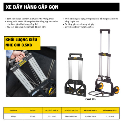 Xe đẩy hàng 2 bánh gấp gọn khung nhôm tải trọng 70kgs STANLEY FATMAX- USA FXWT-705