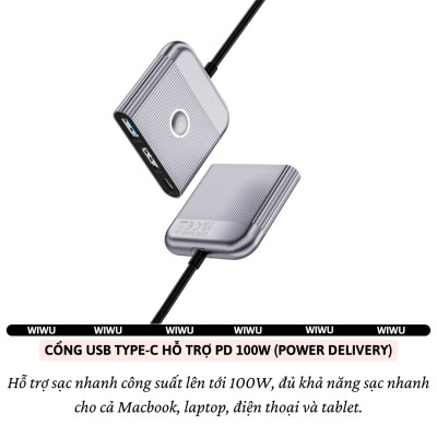 Hub chuyển đổi chia cổng Type-C chia cổng 3in1 HDMI 4K@60Hz + PD 100W Type-C + USB 3.0 hiệu WIWU Travel Docking cho Macbook Laptop cho iPhone - Hợp kim nhôm nguyên khối, KẾT NỐI CHUYÊN NGHIỆP CHO DÂN VĂN PHÒNG & NGƯỜI HAY DI CHUYỂN - Hàng nhập khẩu