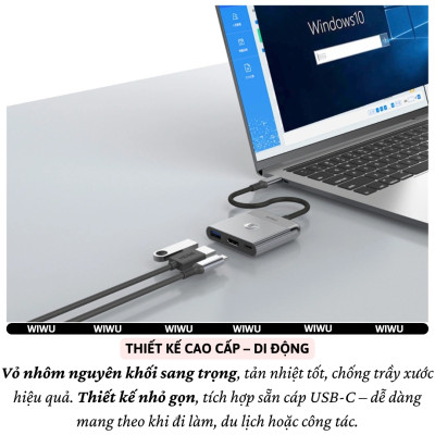 Hub chuyển đổi chia cổng Type-C chia cổng 3in1 HDMI 4K@60Hz + PD 100W Type-C + USB 3.0 hiệu WIWU Travel Docking cho Macbook Laptop cho iPhone - Hợp kim nhôm nguyên khối, KẾT NỐI CHUYÊN NGHIỆP CHO DÂN VĂN PHÒNG & NGƯỜI HAY DI CHUYỂN - Hàng nhập khẩu
